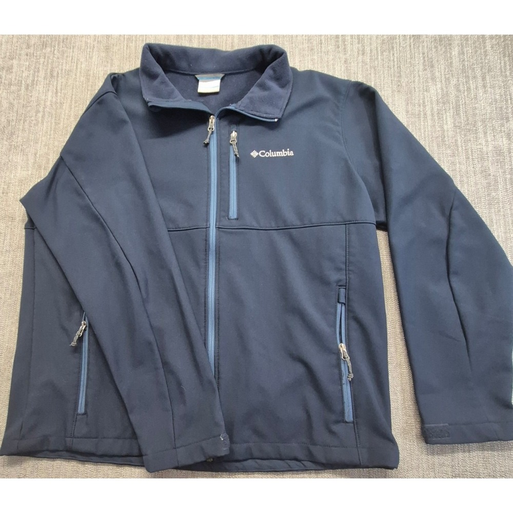 Columbia women's XL navy blue softshell jacket full zip outdoor zip pockets